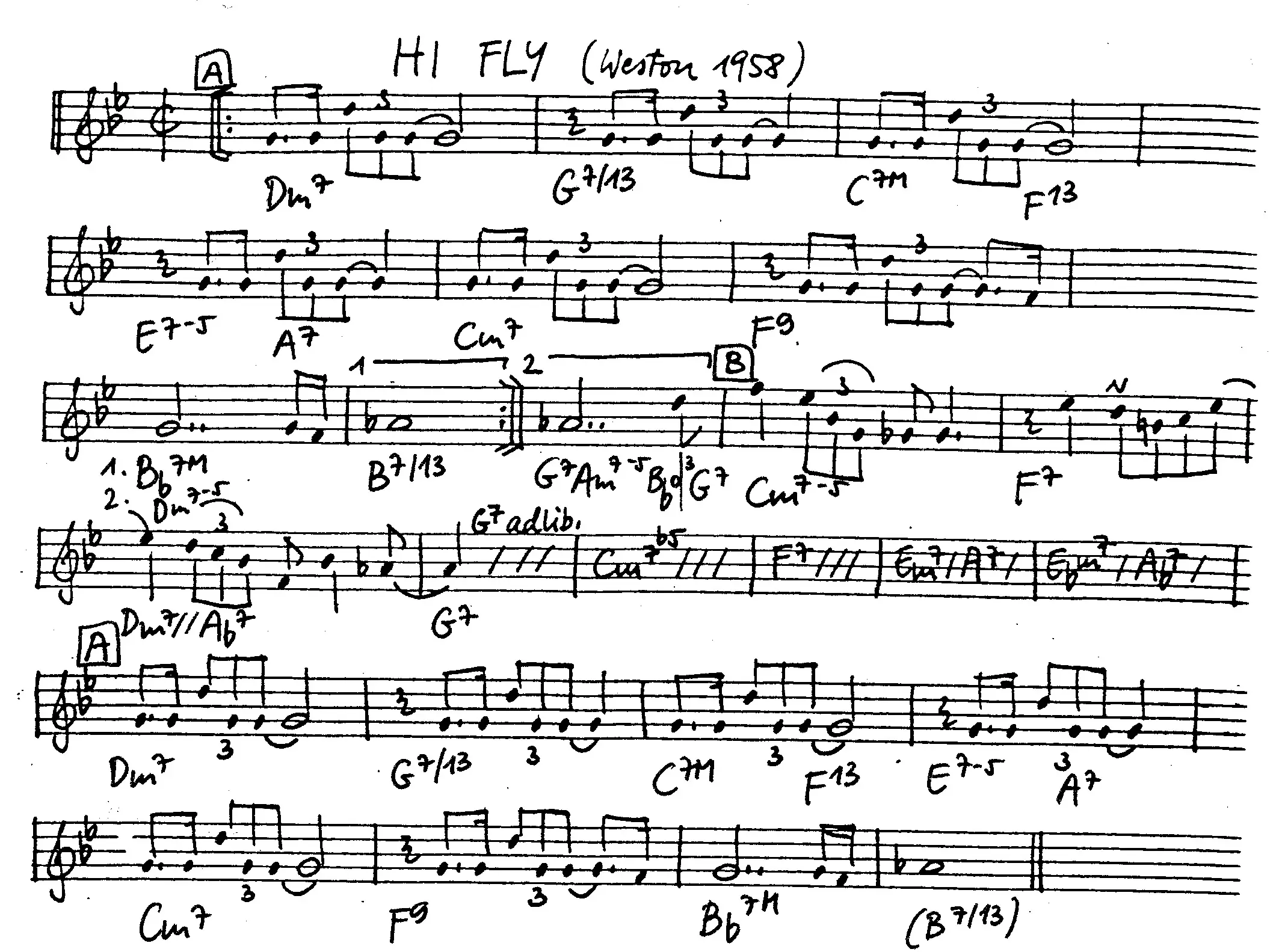 hi fly free jazz leadsheet - Courtesy of the Jungle Jazz Band